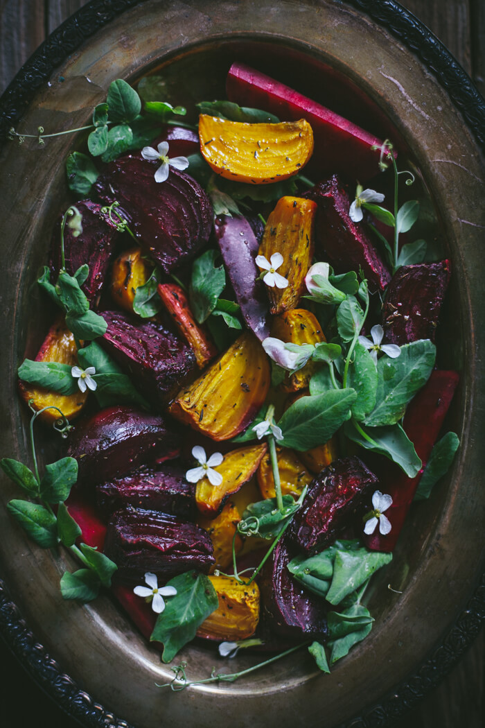 Roasted Beet Salad with Pea Shoots & Chèvre by Adventures in Cooking