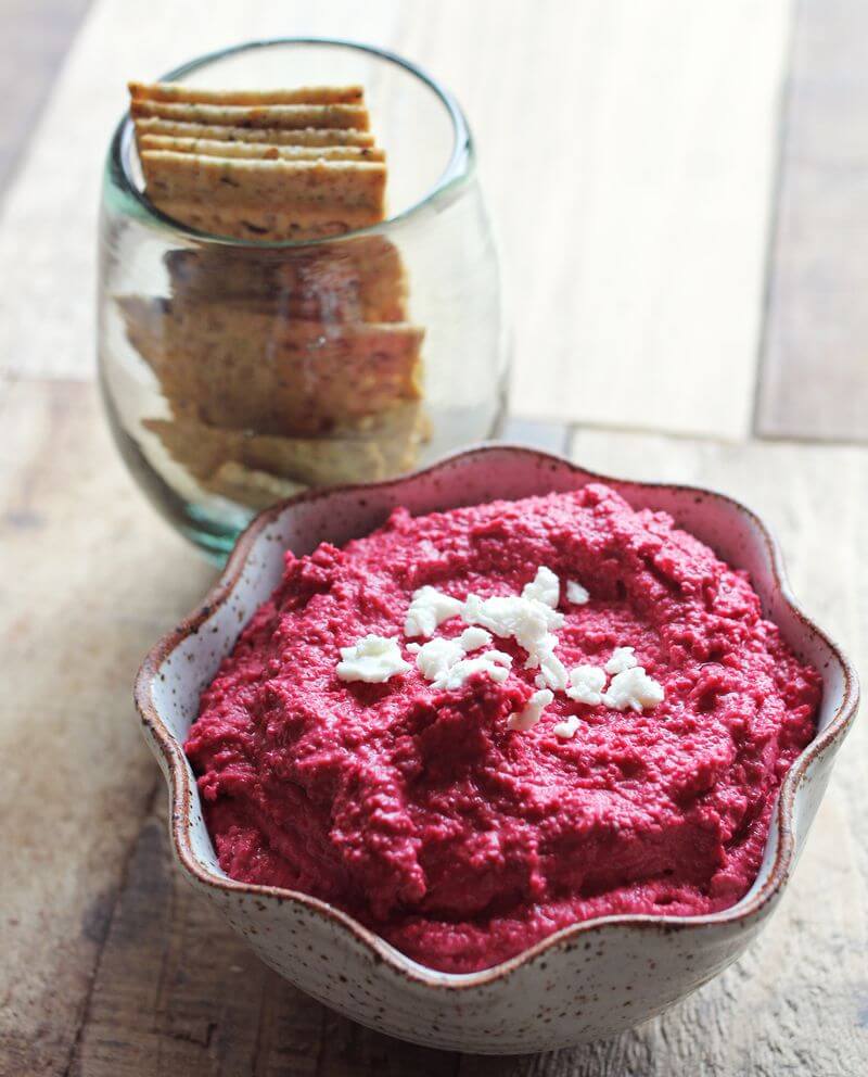 Beet & Goat Cheese Hummus by A Beautiful Mess 