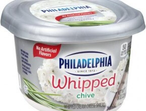 Whipped cream cheese with chives (whipped varieties are lighter than traditional varieties)
